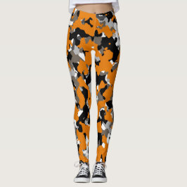 Legging Impressão Camuflada Camuflagem Laranja Preto Cinza