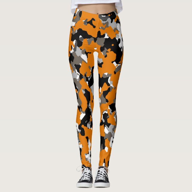Legging Impressão Camuflada Camuflagem Laranja Preto Cinza (Frente)