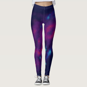 Legging Impressão da Galáxia Roxa e Azul