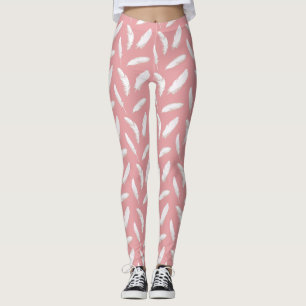 Legging Impressão da pena branca no rosa de Shell