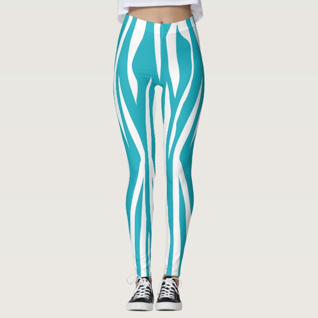 Legging Impressão da zebra de turquesa (Frente)