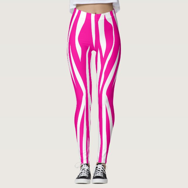 Legging Impressão da zebra do rosa quente (Frente)