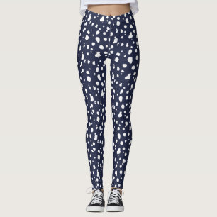 Legging Impressão Dalmatian dos azuis marinhos e do branc