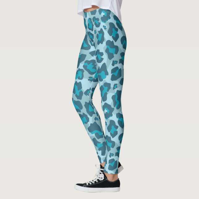 Legging Impressão de animais de leopardo azul e cinza (Esquerda)