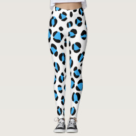Legging Impressão de Animais do Leopardo Branco Azul Preto