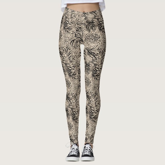 Legging Impressão de animais negros/leves (Frente)