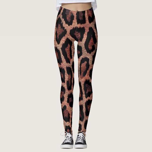 Legging Impressão de Animais Pretos-Leopardo Vermelho-Cast (Frente)