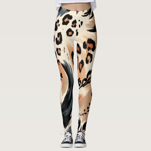 Legging Impressão de Animal Exótico Pintado Abstrato Leopa (Frente)