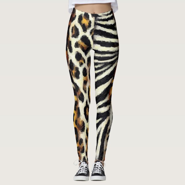 Legging Impressão de Animal Selvagem Misto Pintada Abstrat (Frente)