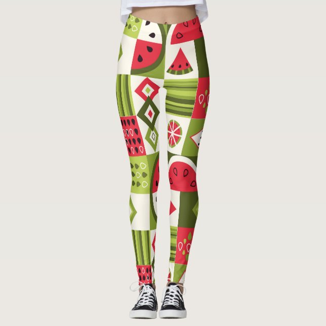 Legging Impressão de Arte de Elementos de Melancia Decorat (Frente)