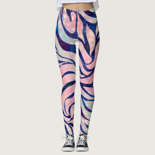 Legging Impressão de Azul Metálico na moda e Zebra Holog