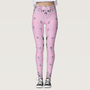 Legging Impressão de Bandana Rosa-Rosa-Paisley Ocidental