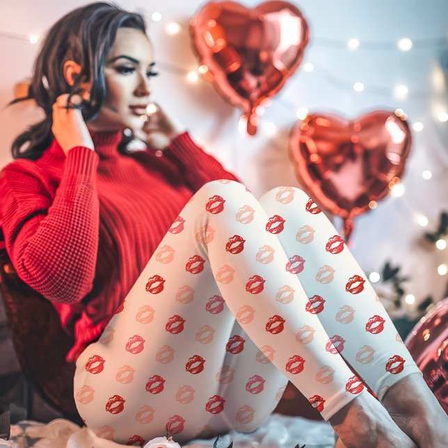 Legging Impressão de Beijo de Batom Vermelho e Rosa (Criador carregado)