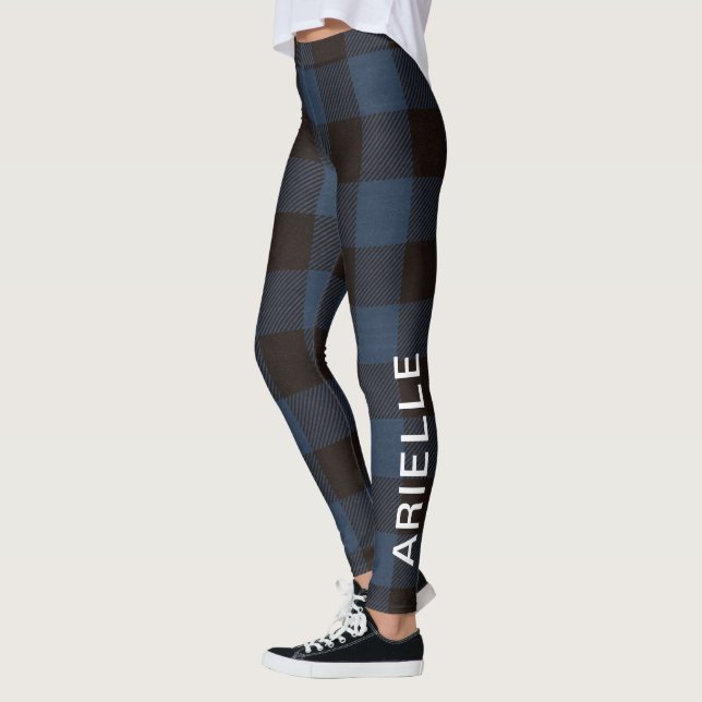 Legging Impressão de Buffalo Azul Rustico Chic com Nome (Esquerda)