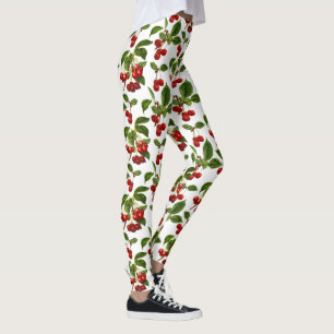 Legging Impressão de Cerejas Botânicas Vintage em Branco