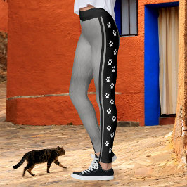 Legging Impressão de Cinzas de Prata Metálica em Preto e B