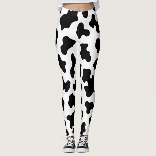 Legging Impressão de Couro de Vaca Preto e Branco (Frente)