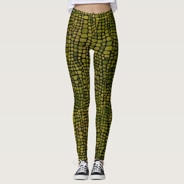 Legging Impressão de Crocodilo de Aquarela (Frente)