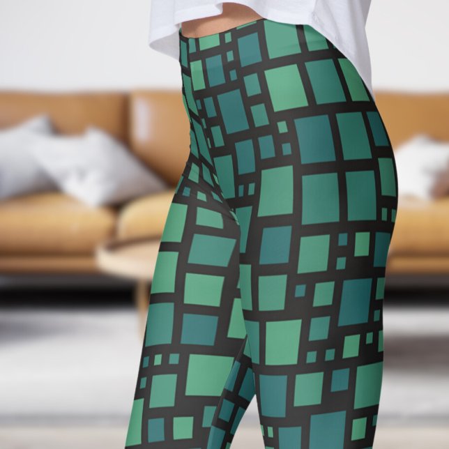 Legging Impressão de Cubismo Verde Negrito (Cubism in Green)