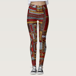 Legging Impressão de Étnica Bordada de Estilo de Patchwork