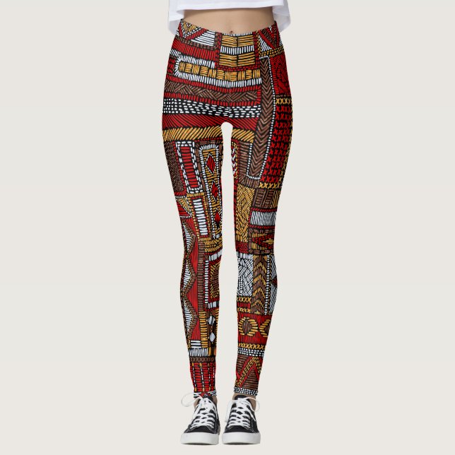 Legging Impressão de Étnica Bordada de Estilo de Patchwork (Frente)