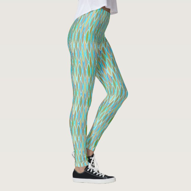 Legging Impressão de Fita do Século médio, Turquesa e Tan (Direita)