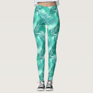 Legging Impressão de folha de palma, Turquesa, Teal e Aqua
