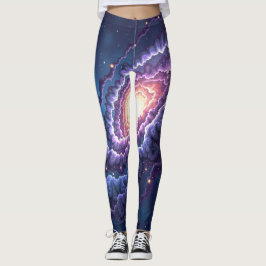 Legging Impressão de galáxia cósmica com púrpura e azul
