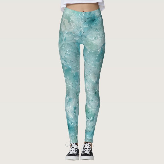 Legging Impressão de Geodo de Cristal Aqua. A beleza do oc (Frente)