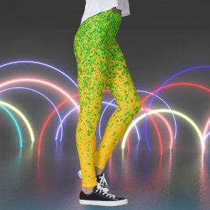 Legging Impressão de Grelhas Amarelas Laranja e Verdes