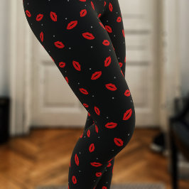 Legging Impressão de Lábio Vermelho Lábio Beijo Pernas Pre