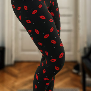 Legging Impressão de Lábios Vermelhos