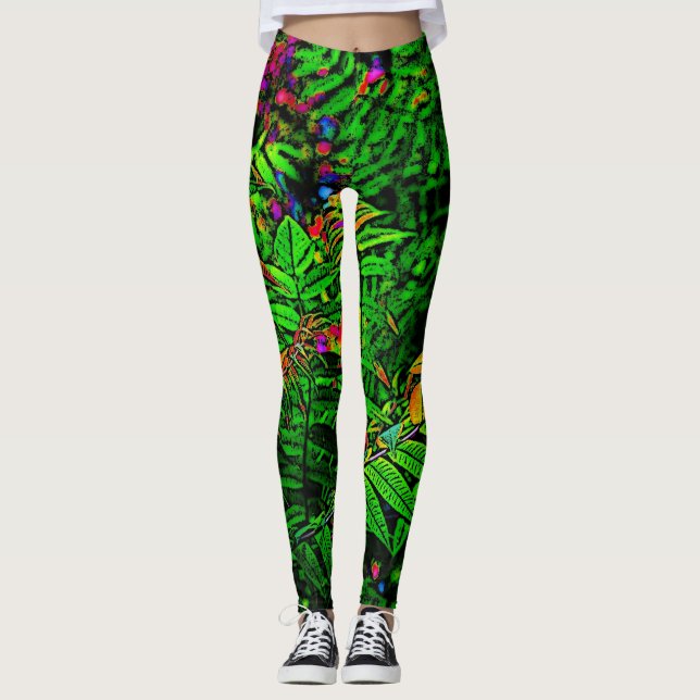 Legging Impressão de Legenda da Selva Fern Leaf (Frente)