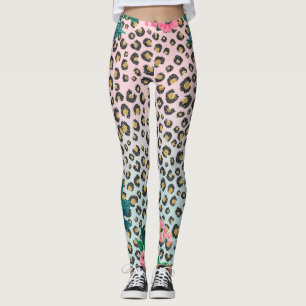 Legging Impressão de Leopard com Brilho Rosa Ombre