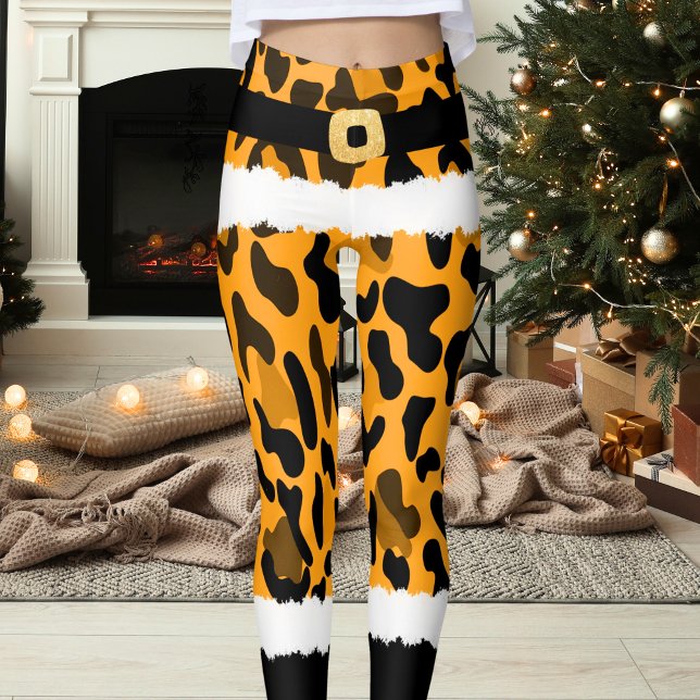 Legging Impressão de Leopardo Amarelo Papai Noel Figurino  (Criador carregado)