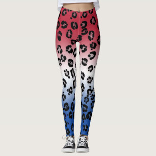 Legging Impressão de Leopardo Azul Branco-Brilhante