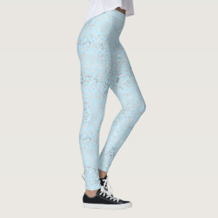 Legging Impressão de Leopardo Azul-Pálido e Prateado