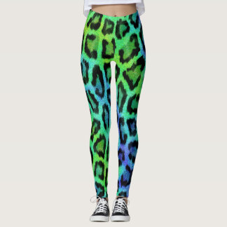 Legging Impressão de Leopardo Azul Verde