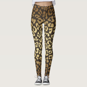 Legging Impressão de leopardo chita peles de animais ouro 