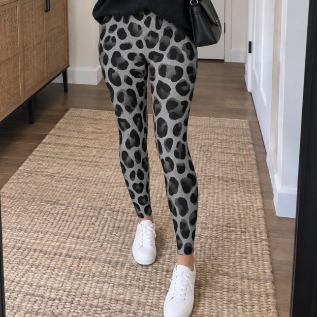 Legging Impressão de leopardo cinza preto (Criador carregado)