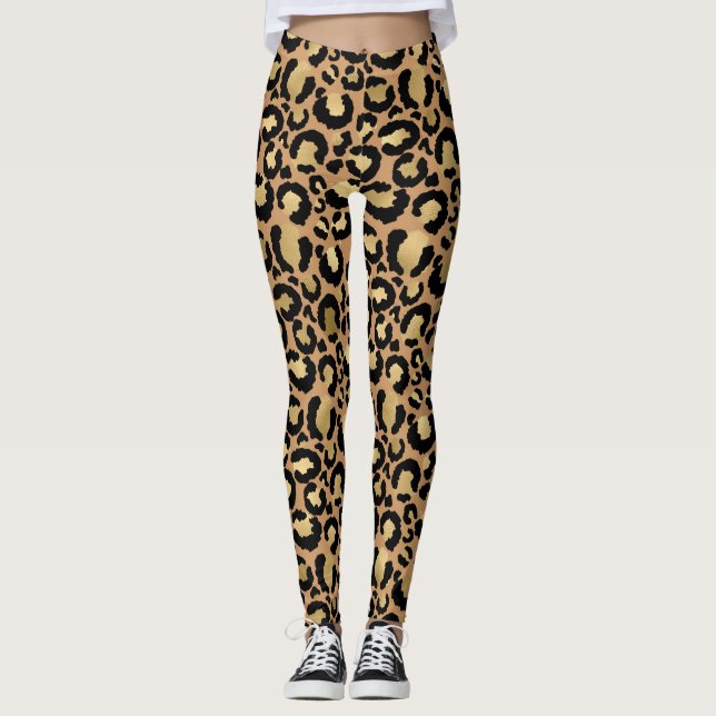 Legging Impressão de leopardo com folha de ouro (Frente)