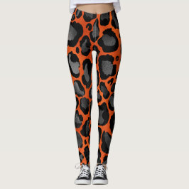 Legging Impressão De Leopardo Laranja E Preto