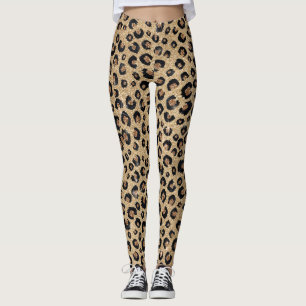 Legging Impressão de Leopardo Negro brilhante Dourado Ele