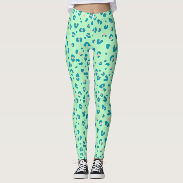 Legging impressão de leopardo onça azul e rosa (Frente)