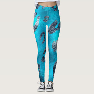 Legging Impressão de Leopardo Prateado e Azul com Visual B