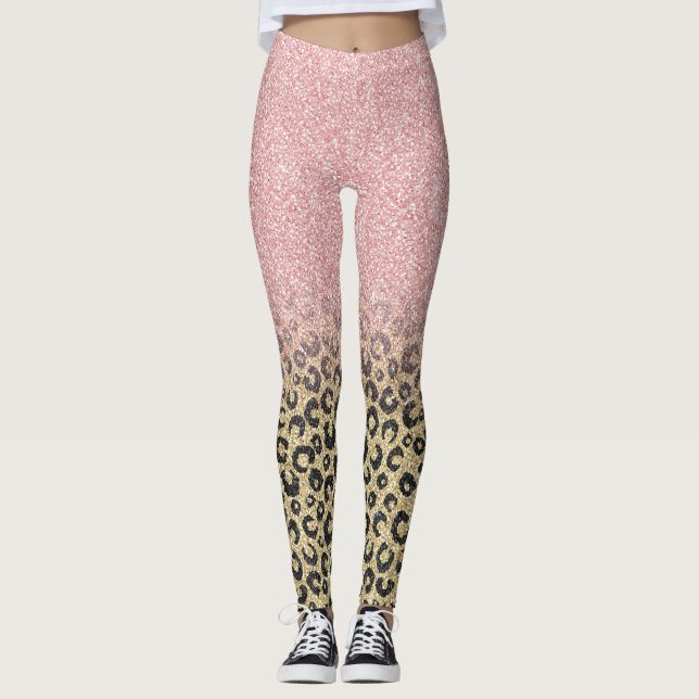 Legging Impressão de Leopardo Preto Glitter Dourado Elegan (Frente)