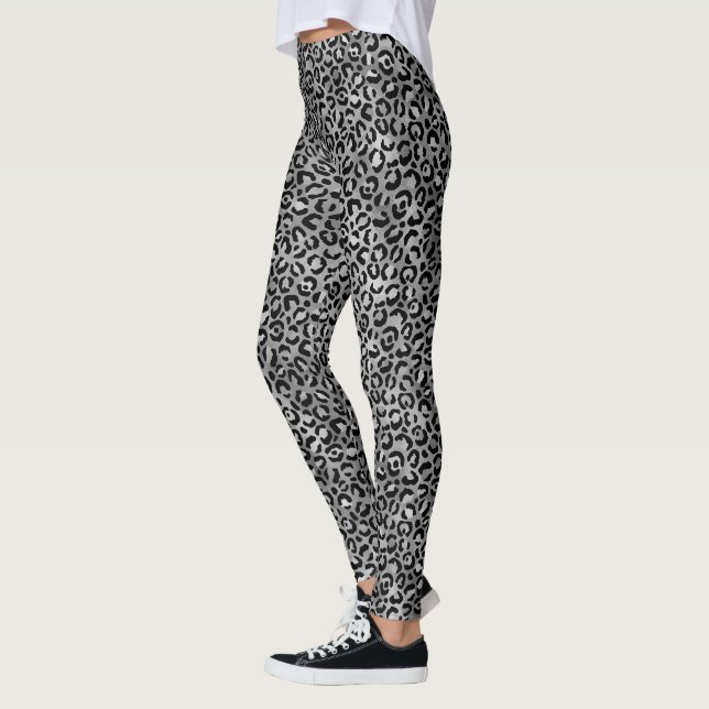 Legging Impressão de leopardo preto prateado chic e modern (Esquerda)
