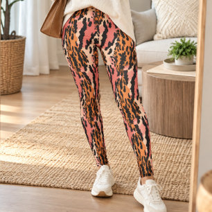 Legging Impressão de leopardo retrô laranja rosa