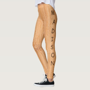Legging Impressão de madeira de bambu, castanho-claro leg
