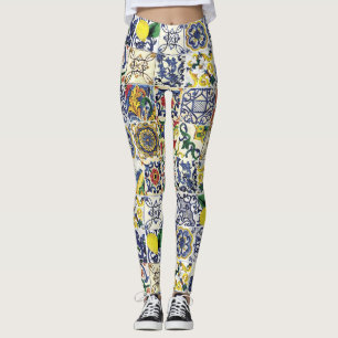 Legging Impressão de padrão Majolica